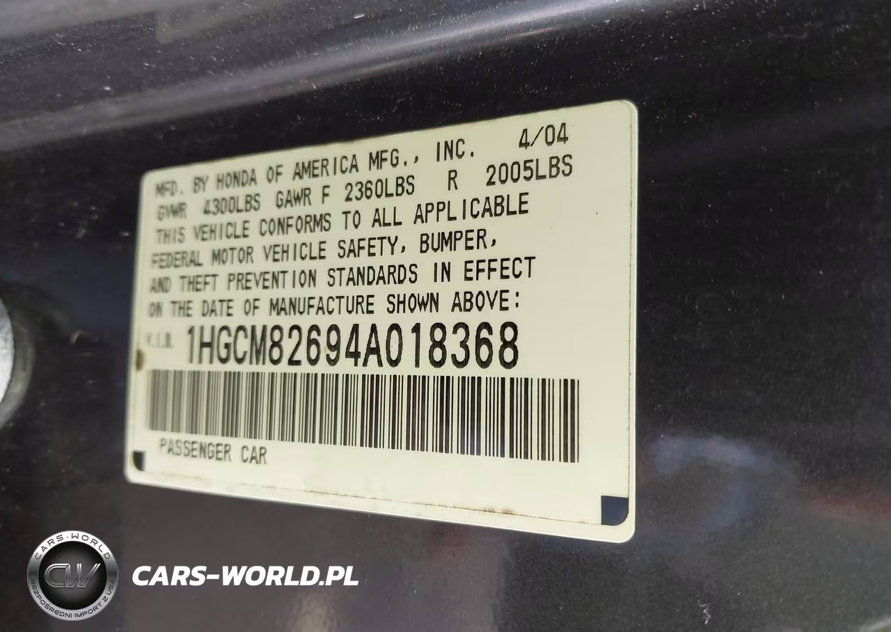 2004 Honda Accord 3.0 Ex VIN:1HGCM82694A018368 - 9