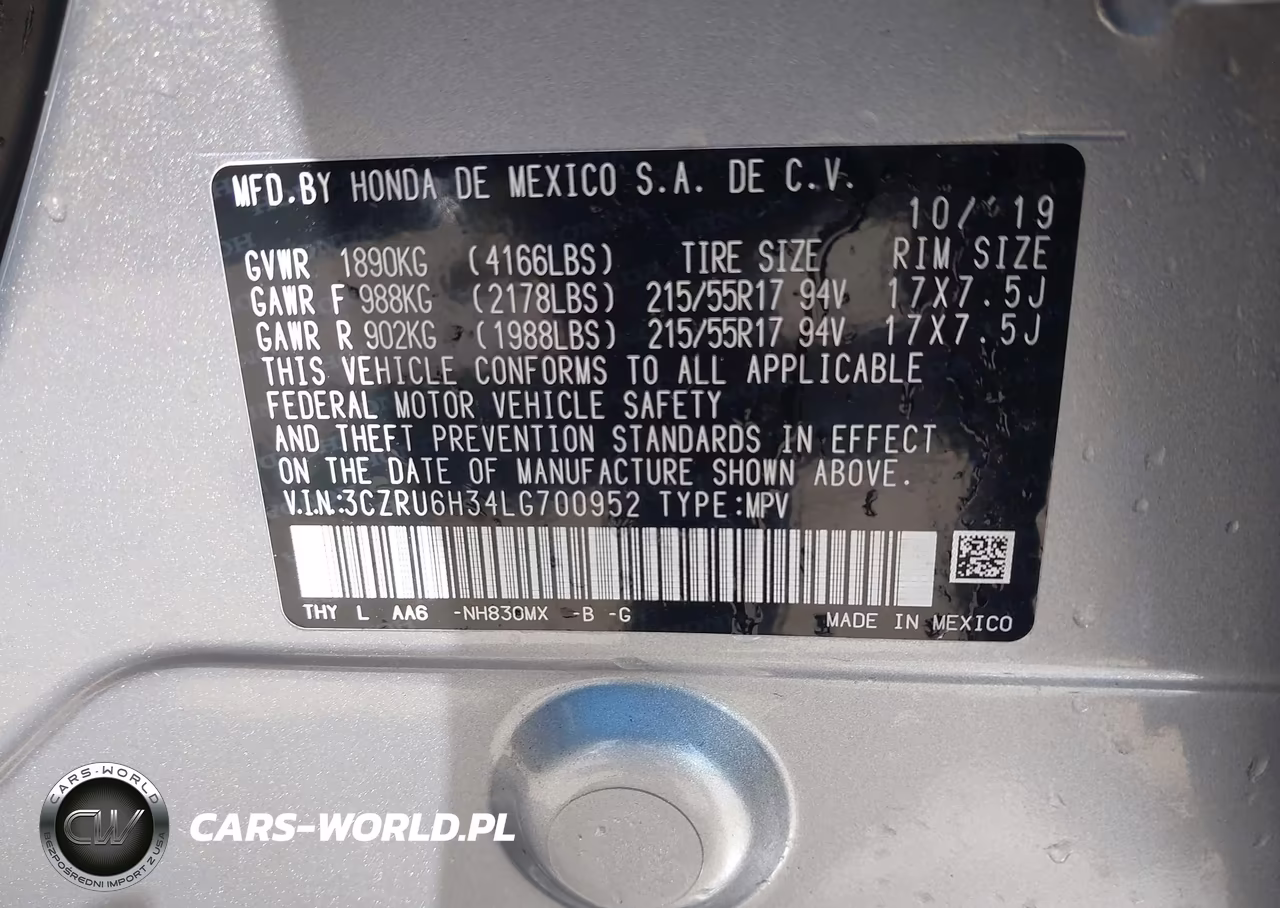 2020 Honda Hr-V Awd Lx VIN:3CZRU6H34LG700952 - 9