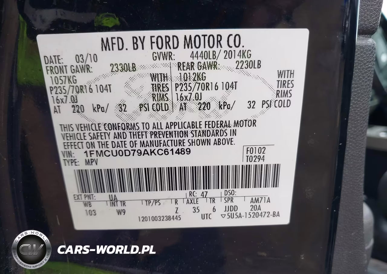 2010 Ford Escape Xlt VIN:1FMCU0D79AKC61489 - 9