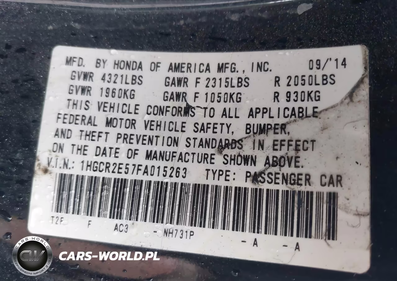 2015 Honda Accord Sport VIN:1HGCR2E57FA015263 - 9