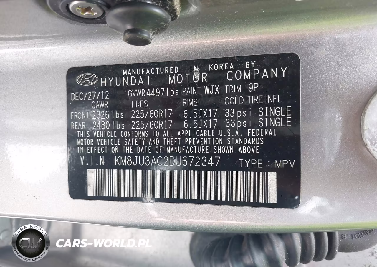 2013 Hyundai Tucson Gls VIN:KM8JU3AC2DU672347 - 9