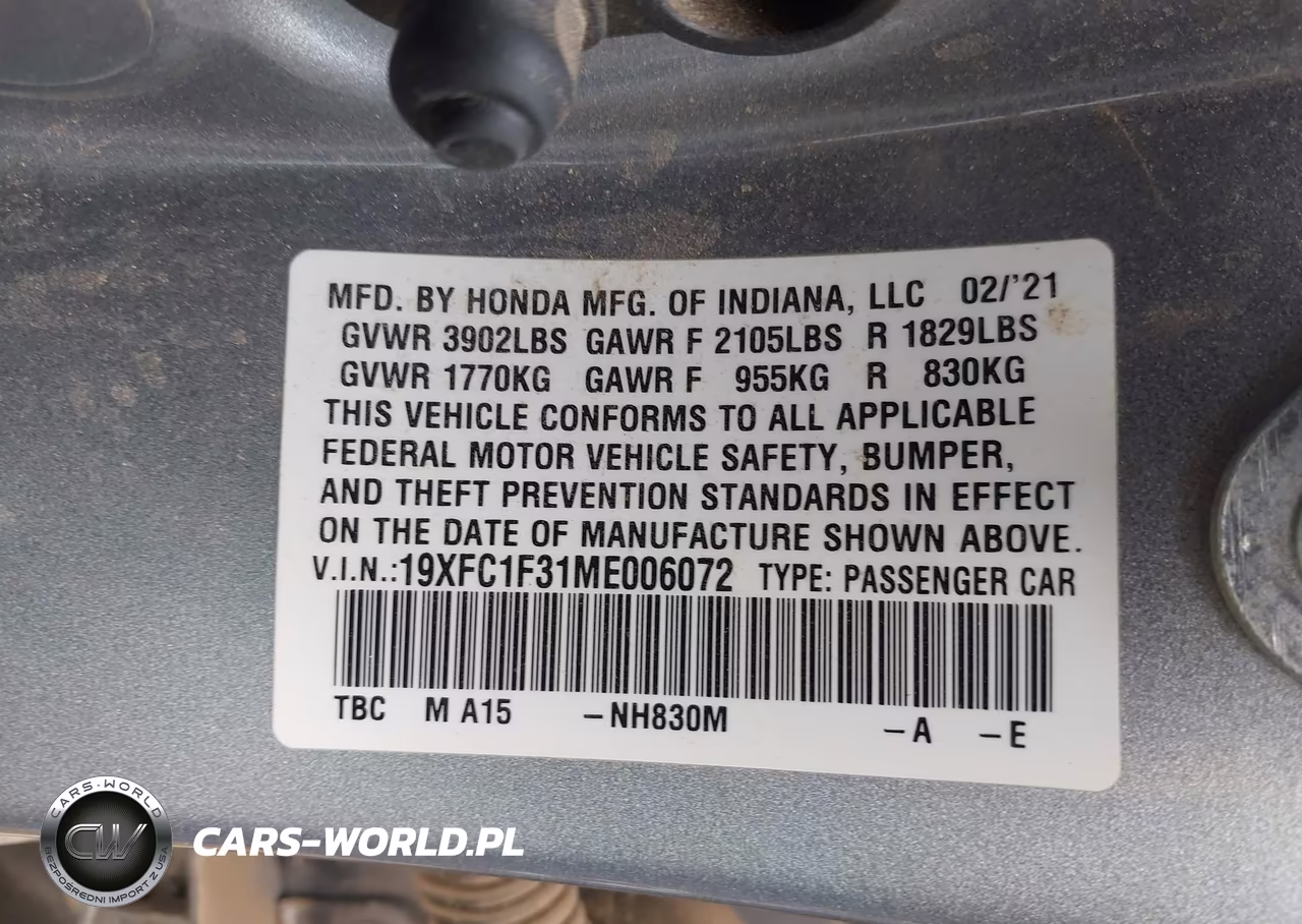 2021 Honda Civic Ex VIN:19XFC1F31ME006072 - 9