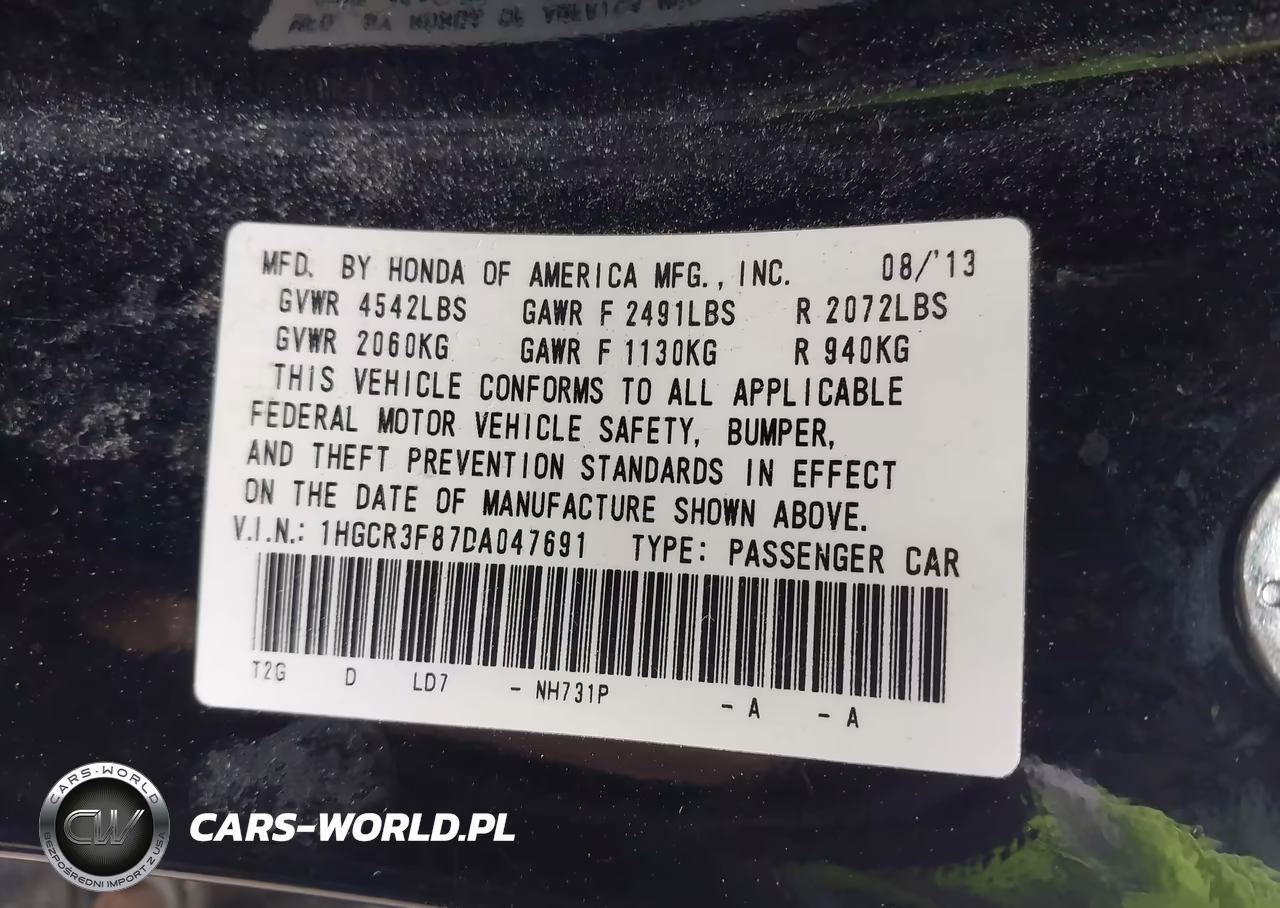 2013 Honda Accord Ex-L V-6 VIN:1HGCR3F87DA047691 - 9
