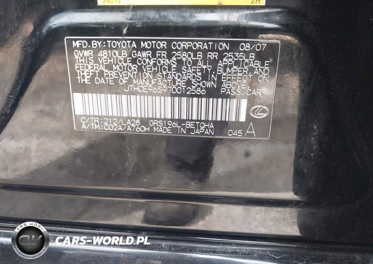 2007 Lexus Gs 350 VIN:JTHCE96S970012586 - 9