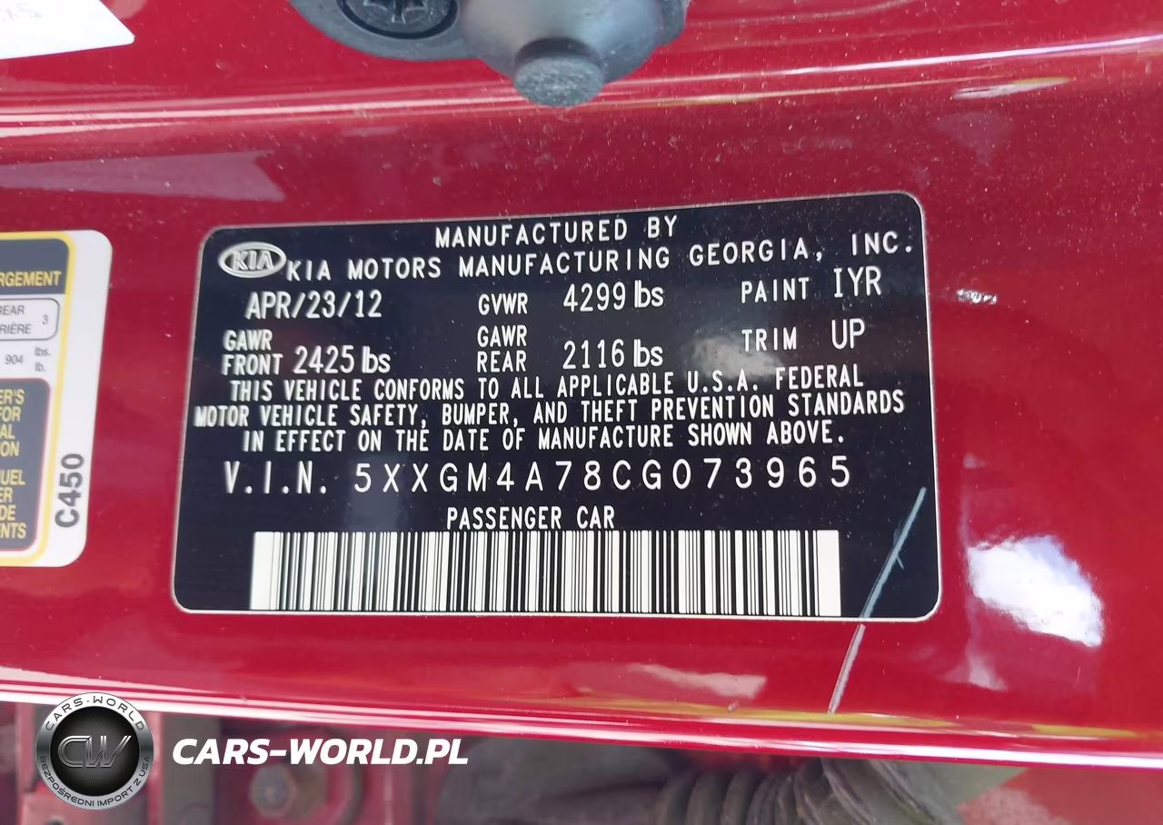 2012 Kia Optima Lx VIN:5XXGM4A78CG073965 - 9