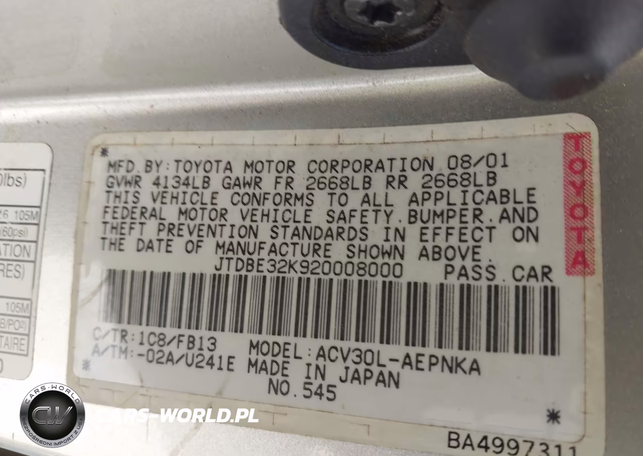 2002 Toyota Camry Le-Se-Xle VIN:JTDBE32K920008000 - 9