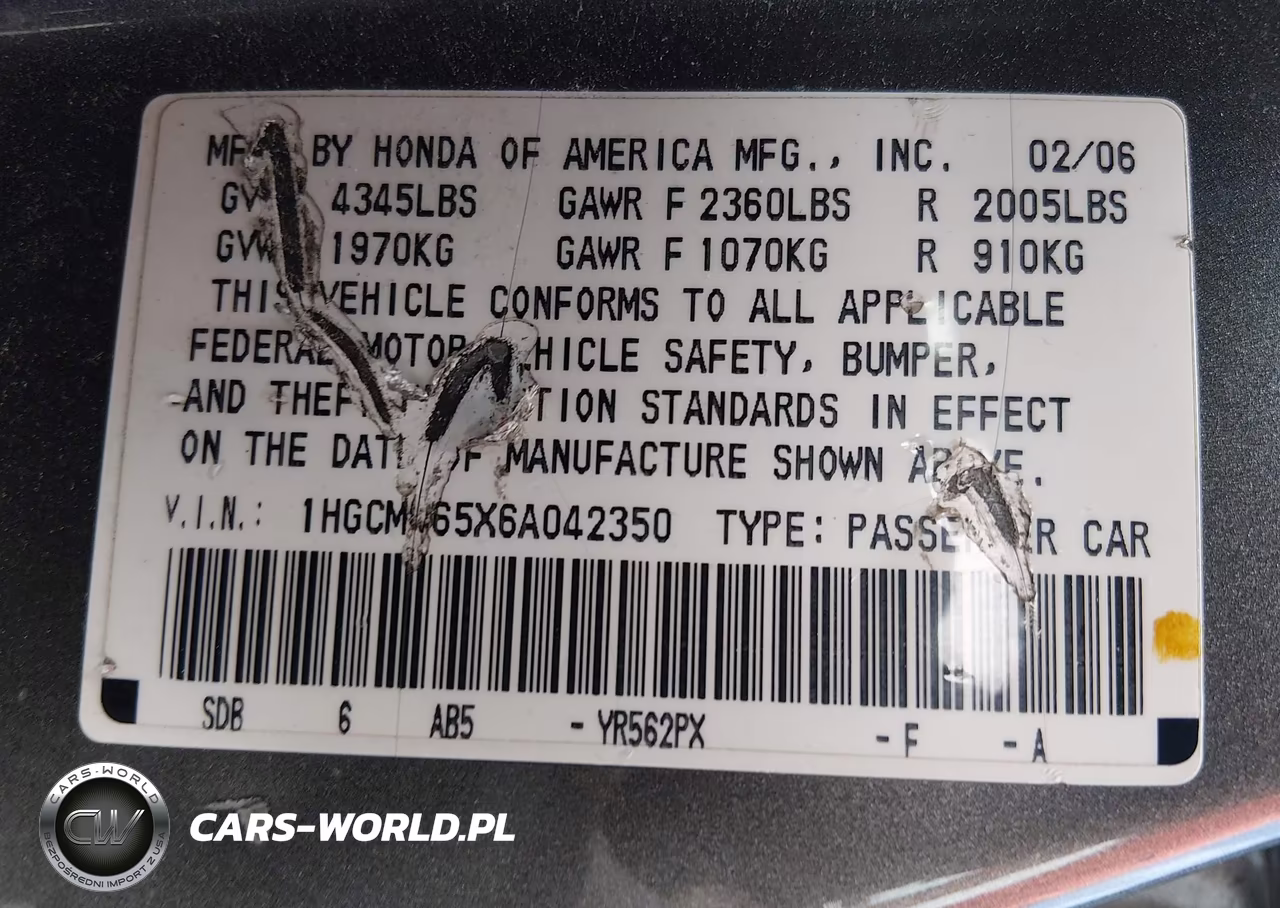 2006 Honda Accord 3.0 Ex VIN:1HGCM665X6A042350 - 9