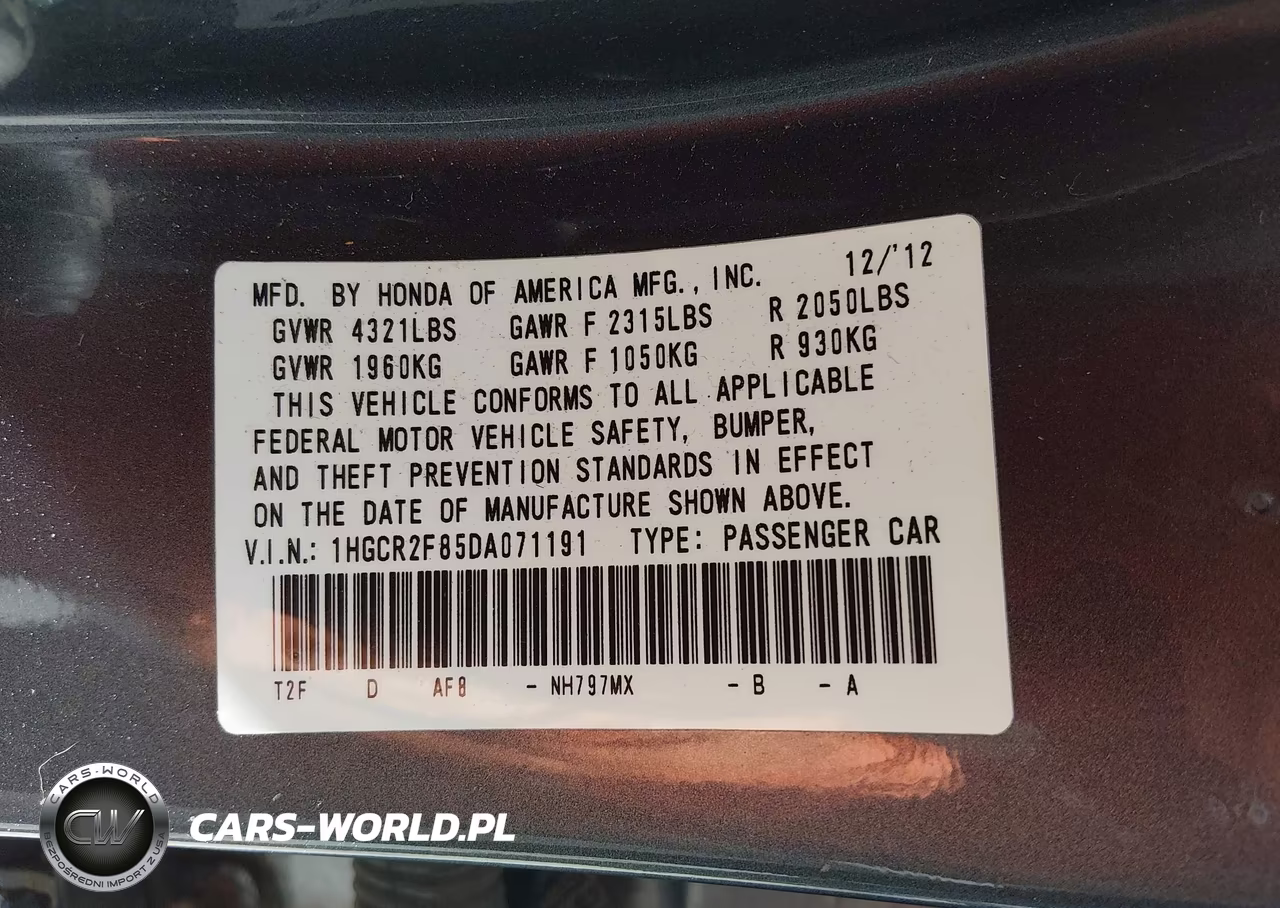 2013 Honda Accord Ex-L VIN:1HGCR2F85DA071191 - 9