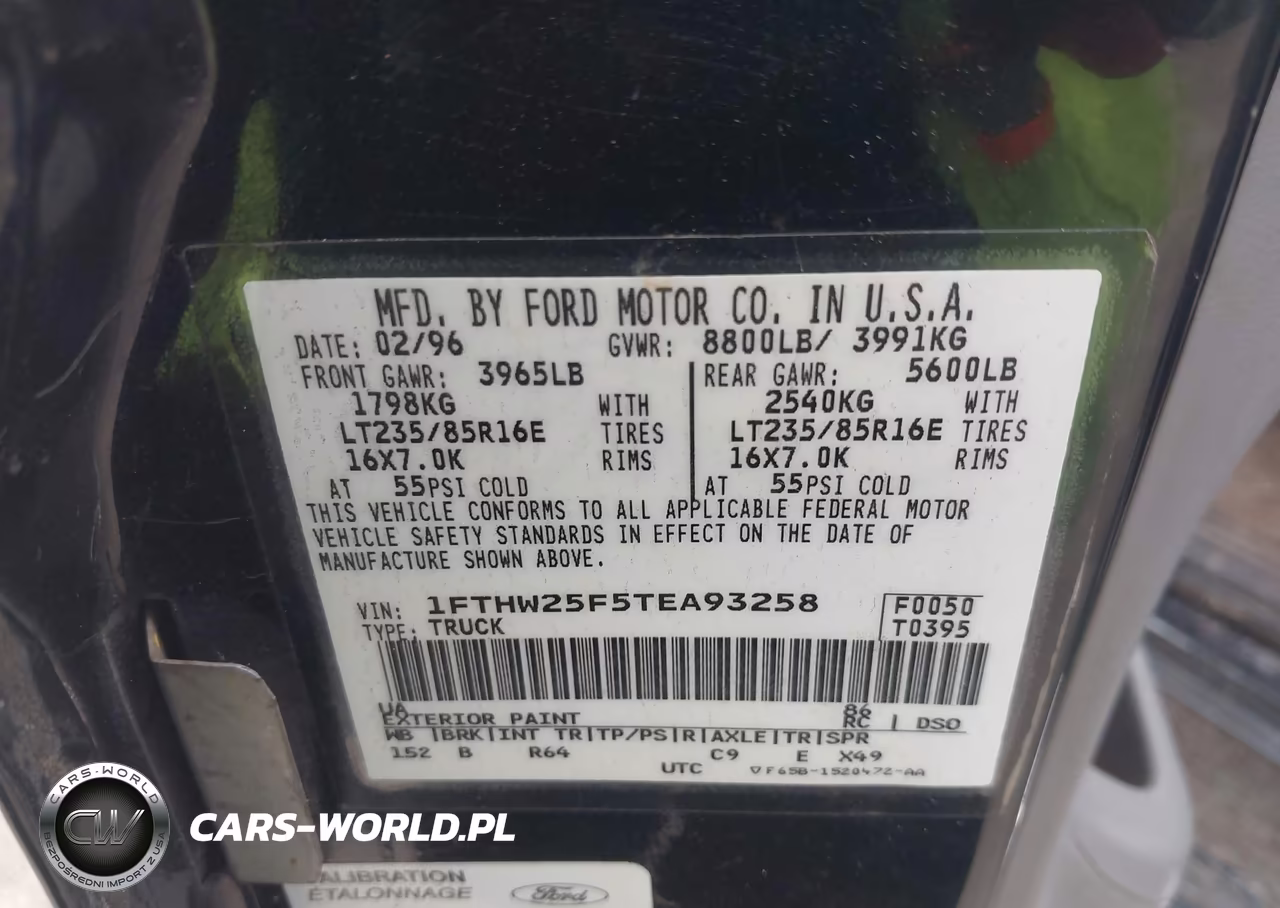 1996 Ford F250 VIN:1FTHW25F5TEA93258 - 9
