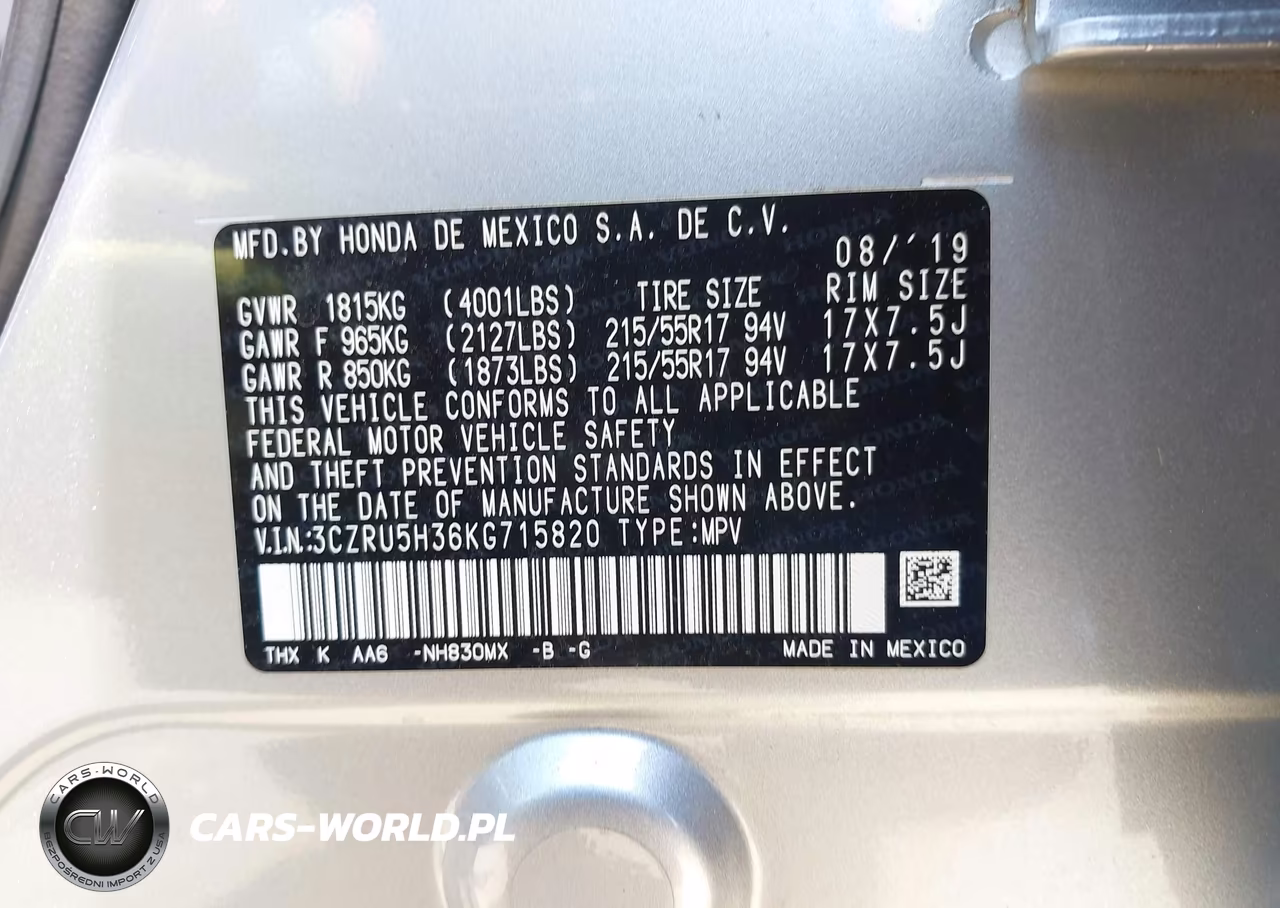 2019 Honda Hr-V Lx VIN:3CZRU5H36KG715820 - 9