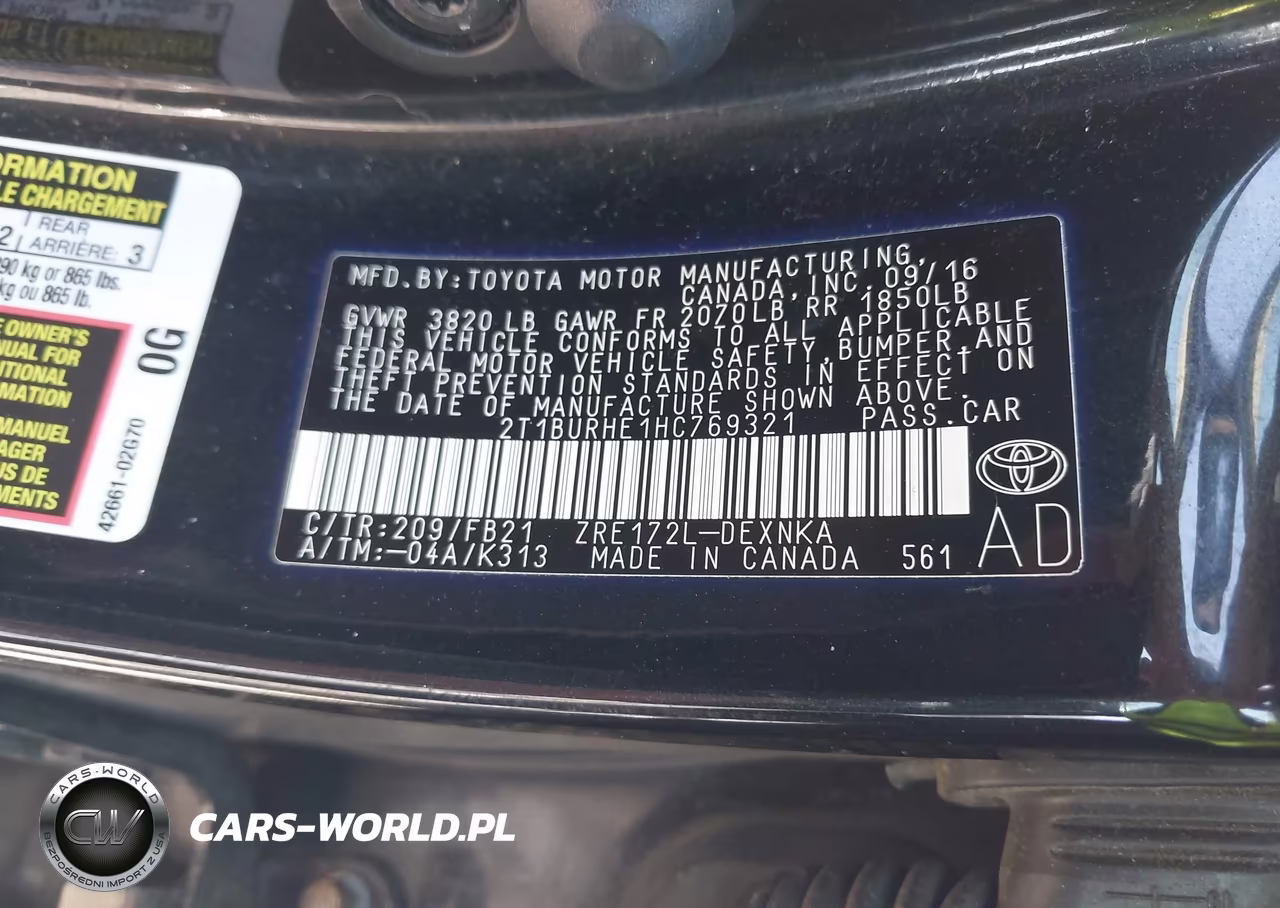 2017 Toyota Corolla Le VIN:2T1BURHE1HC769321 - 9
