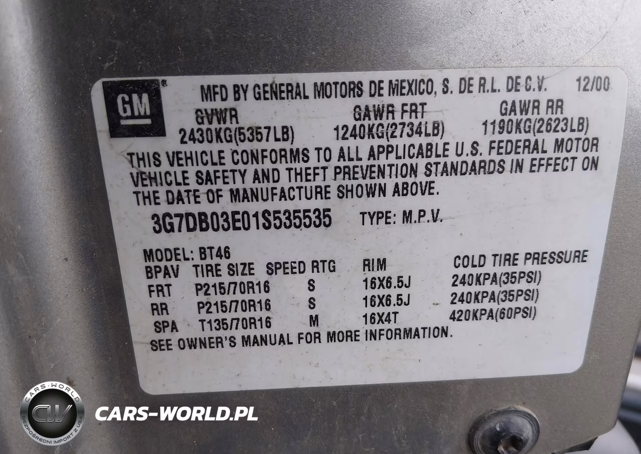 2001 Pontiac Aztek Gt VIN:3G7DB03E01S535535 - 9