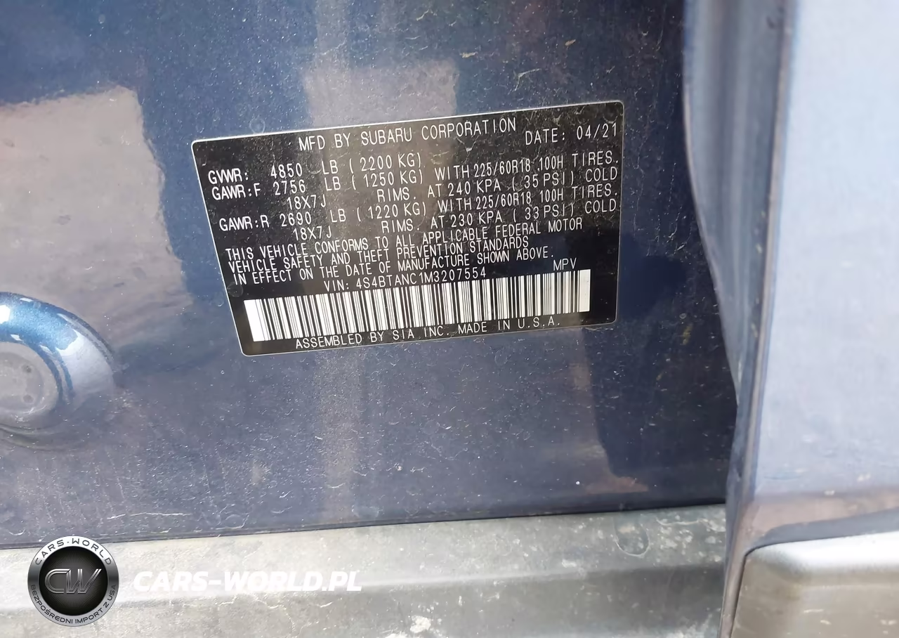 2021 Subaru Outback Limited VIN:4S4BTANC1M3207554 - 9