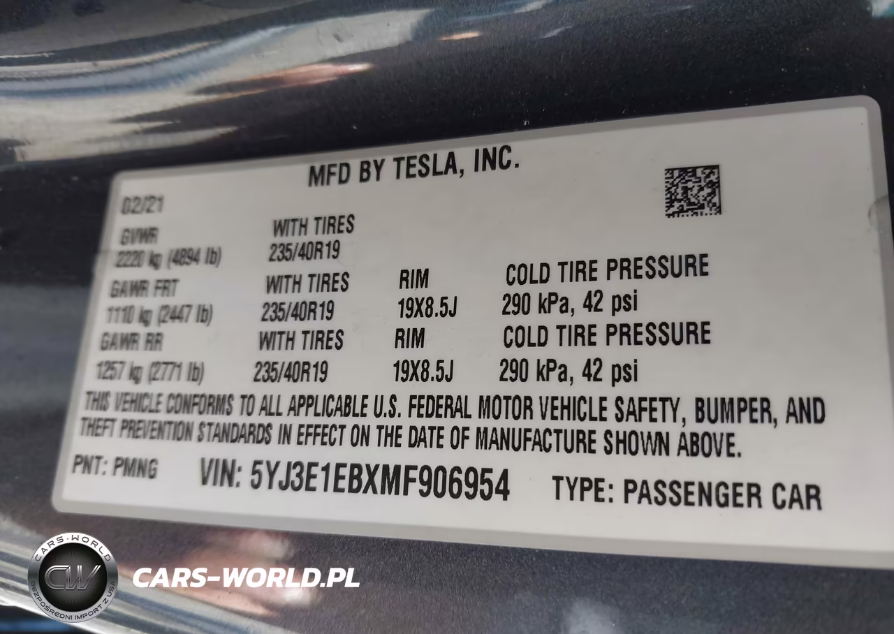 2021 Tesla Model 3 Long Range Dual Motor All-Wheel Drive VIN:5YJ3E1EBXMF906954 - 9
