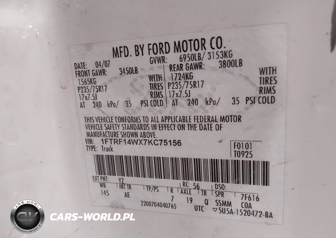 2007 Ford F-150 Stx-Xl-Xlt VIN:1FTRF14WX7KC75156 - 9