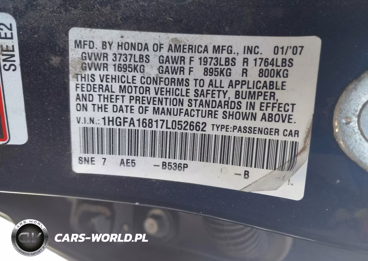 2007 Honda Civic Ex VIN:1HGFA16817L052662 - 9