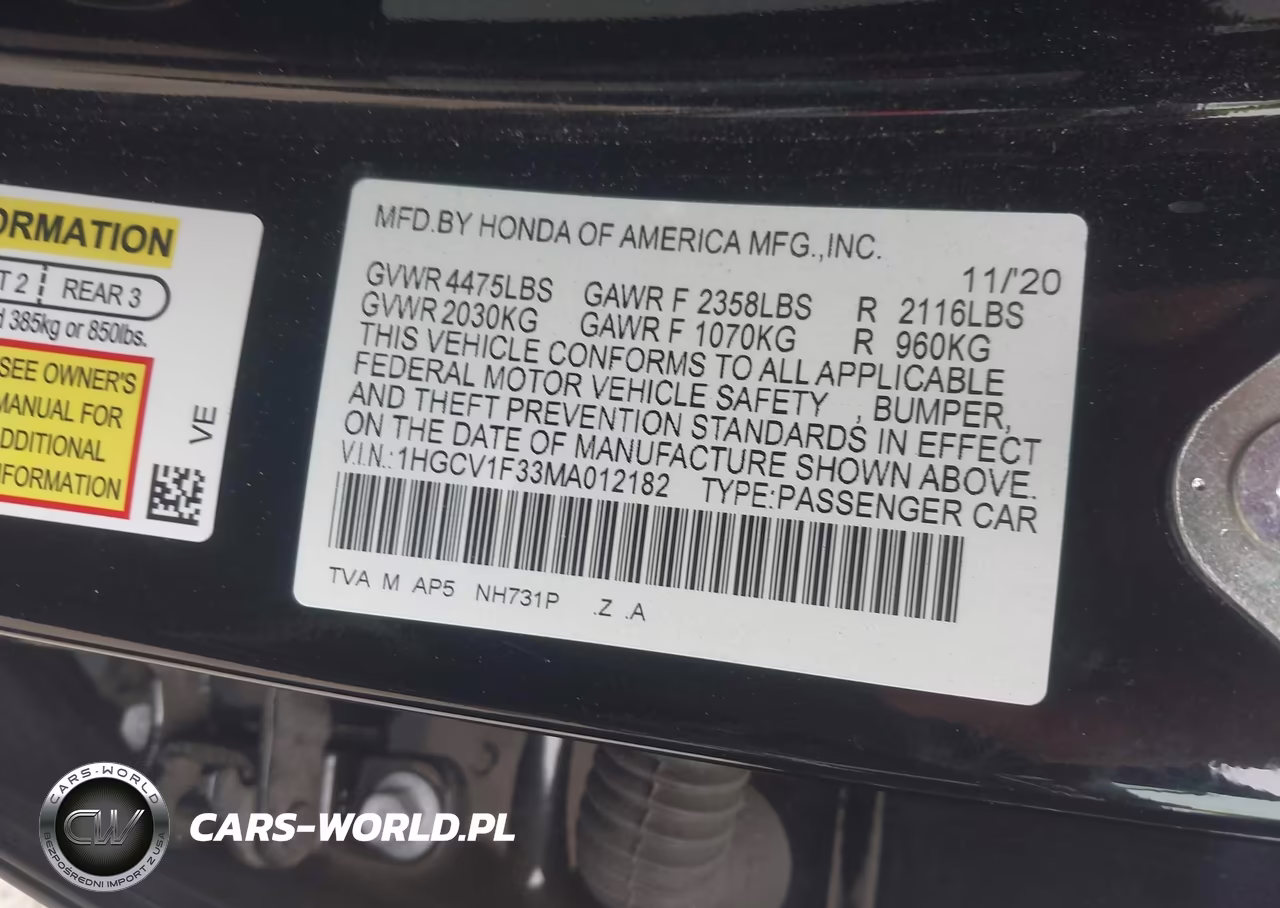 2021 Honda Accord Sport VIN:1HGCV1F33MA012182 - 9