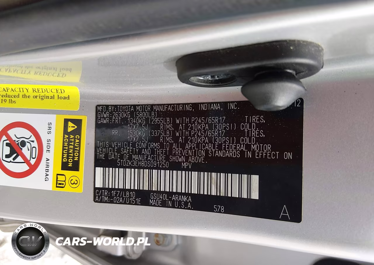 2013 Toyota Highlander Base Plus V6-Base V6-Se V6 VIN:5TDZK3EH8DS091250 - 9