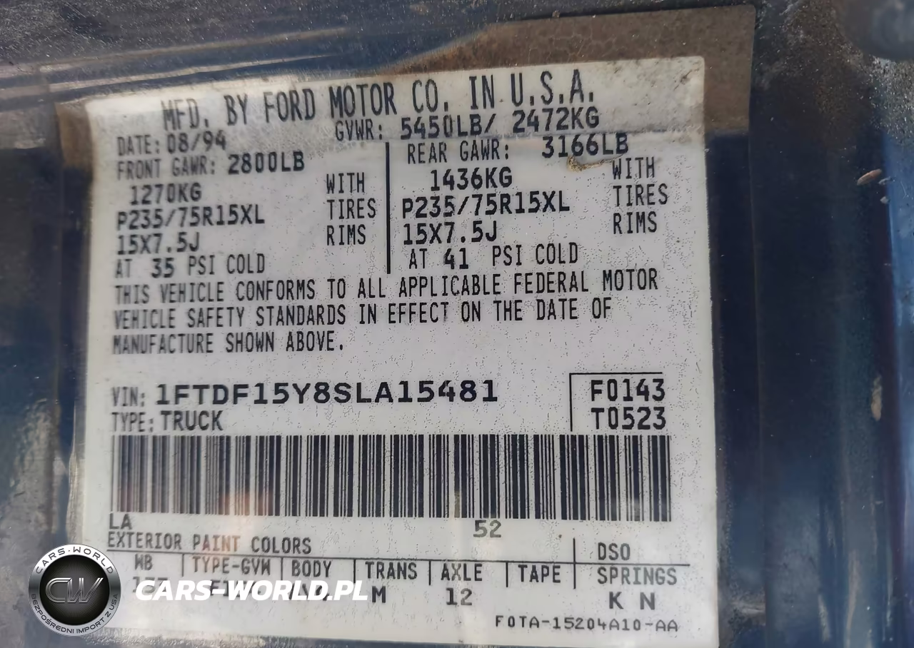 1995 Ford F150 VIN:1FTDF15Y8SLA15481 - 9