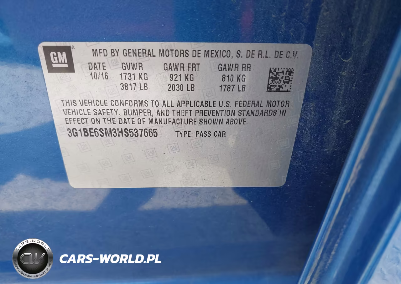2017 Chevrolet Cruze Lt Auto VIN:3G1BE6SM3HS537665 - 9