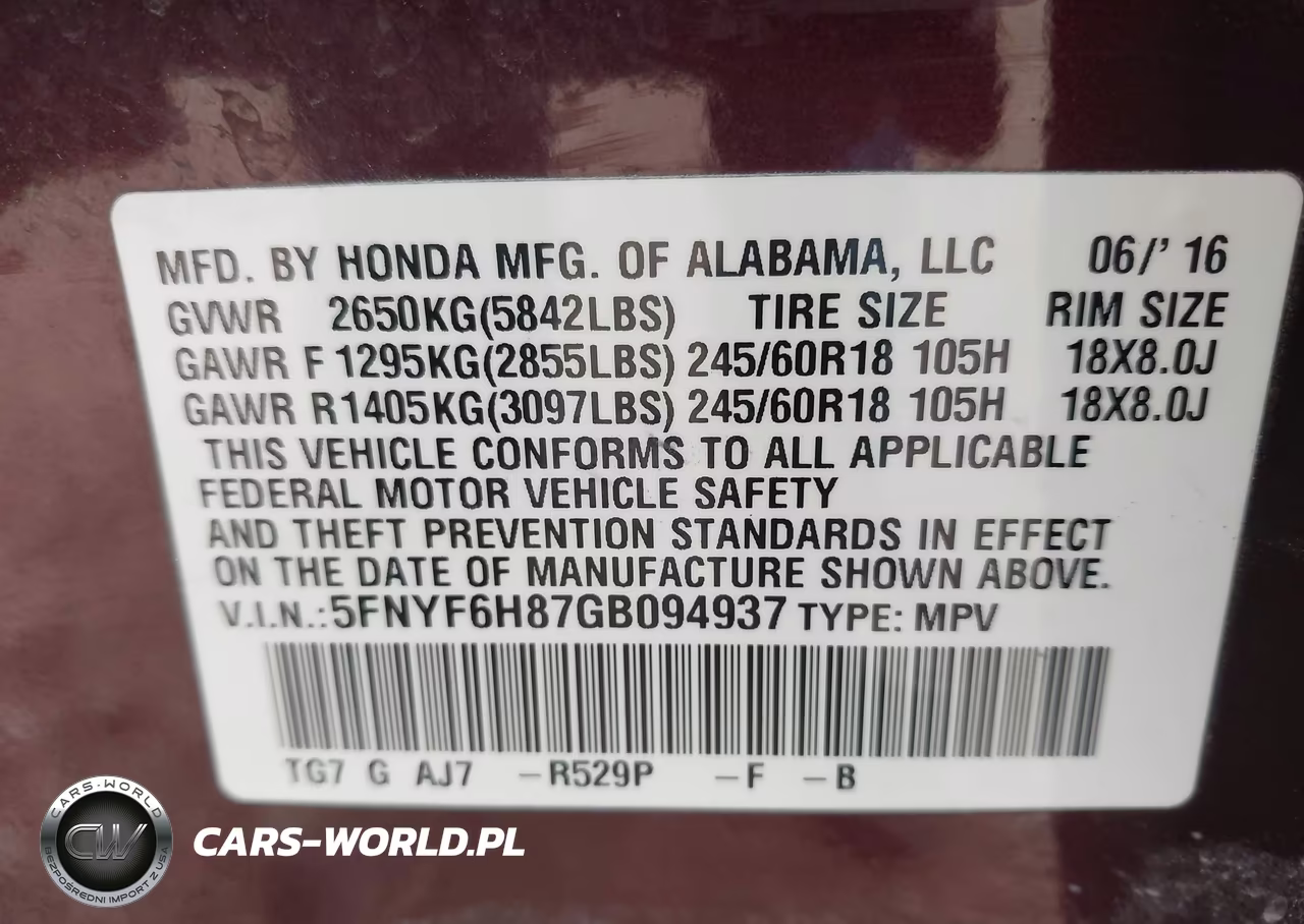 2016 Honda Pilot Ex-L VIN:5FNYF6H87GB094937 - 9