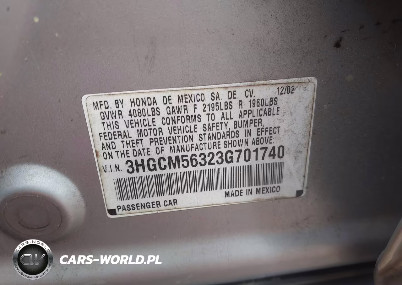 2003 Honda Accord 2.4 Lx VIN:3HGCM56323G701740 - 9