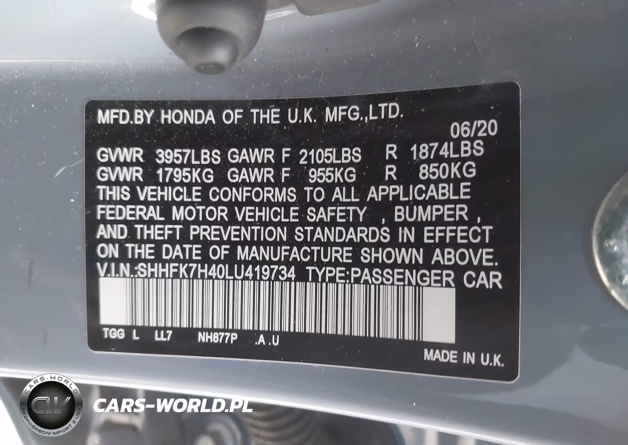 2020 Honda Civic Sport VIN:SHHFK7H40LU419734 - 9