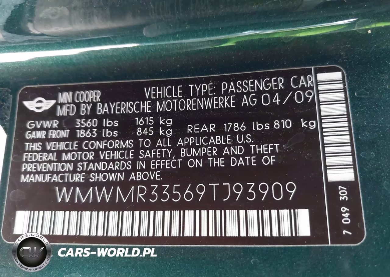 2009 Mini Cooper VIN:WMWMR33569TJ93909 - 9
