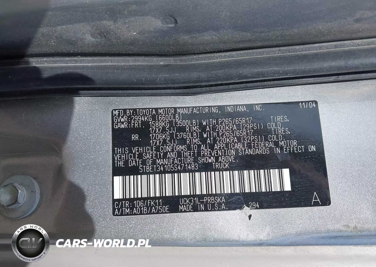2005 Toyota Tundra Sr5 V8 VIN:5TBET34105S471483 - 9