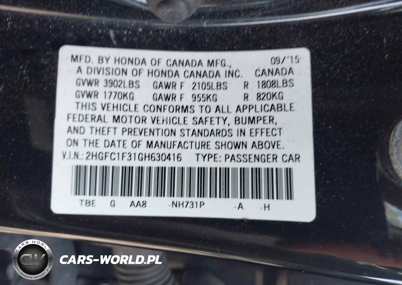 2016 Honda Civic Ex-T VIN:2HGFC1F31GH630416 - 9