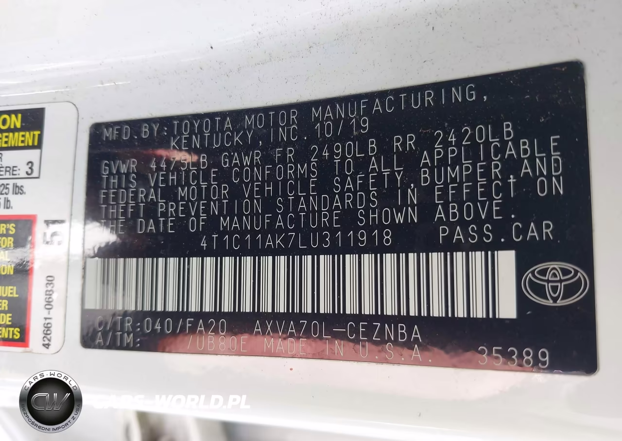 2020 Toyota Camry Le VIN:4T1C11AK7LU311918 - 9