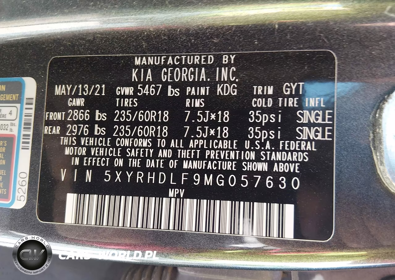 2021 Kia Sorento Ex VIN:5XYRHDLF9MG057630 - 9