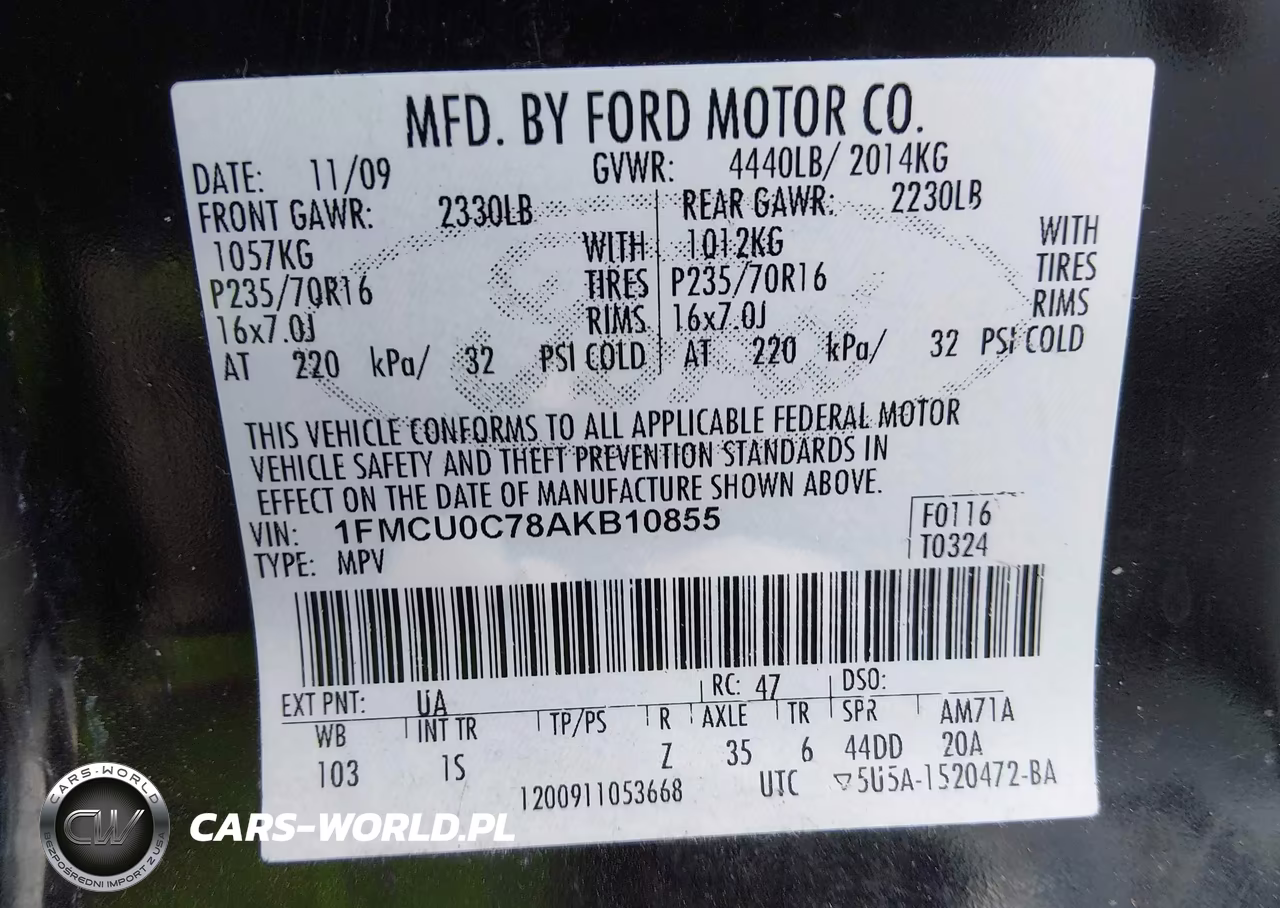 2010 Ford Escape Xls VIN:1FMCU0C78AKB10855 - 9