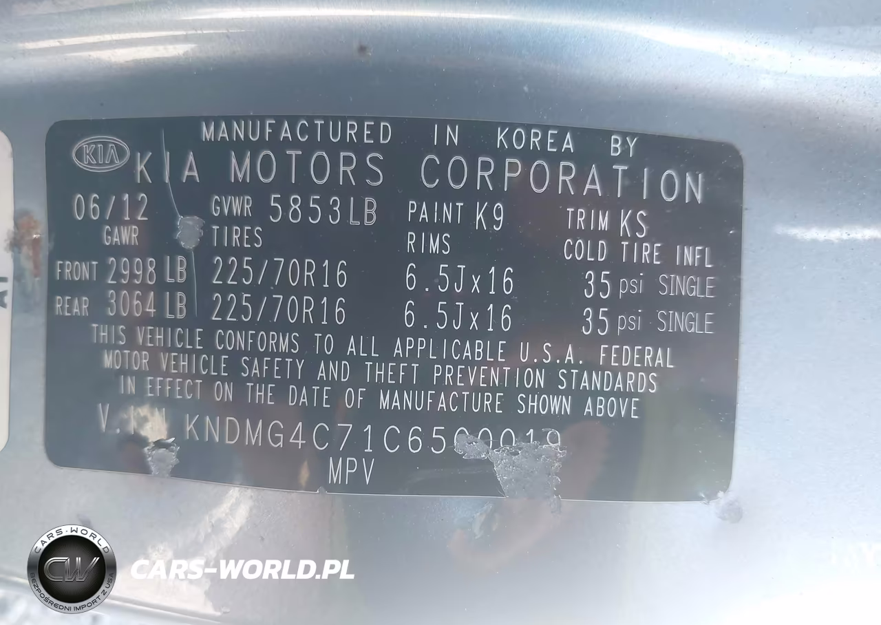2012 Kia Sedona Lx VIN:KNDMG4C71C6500019 - 9