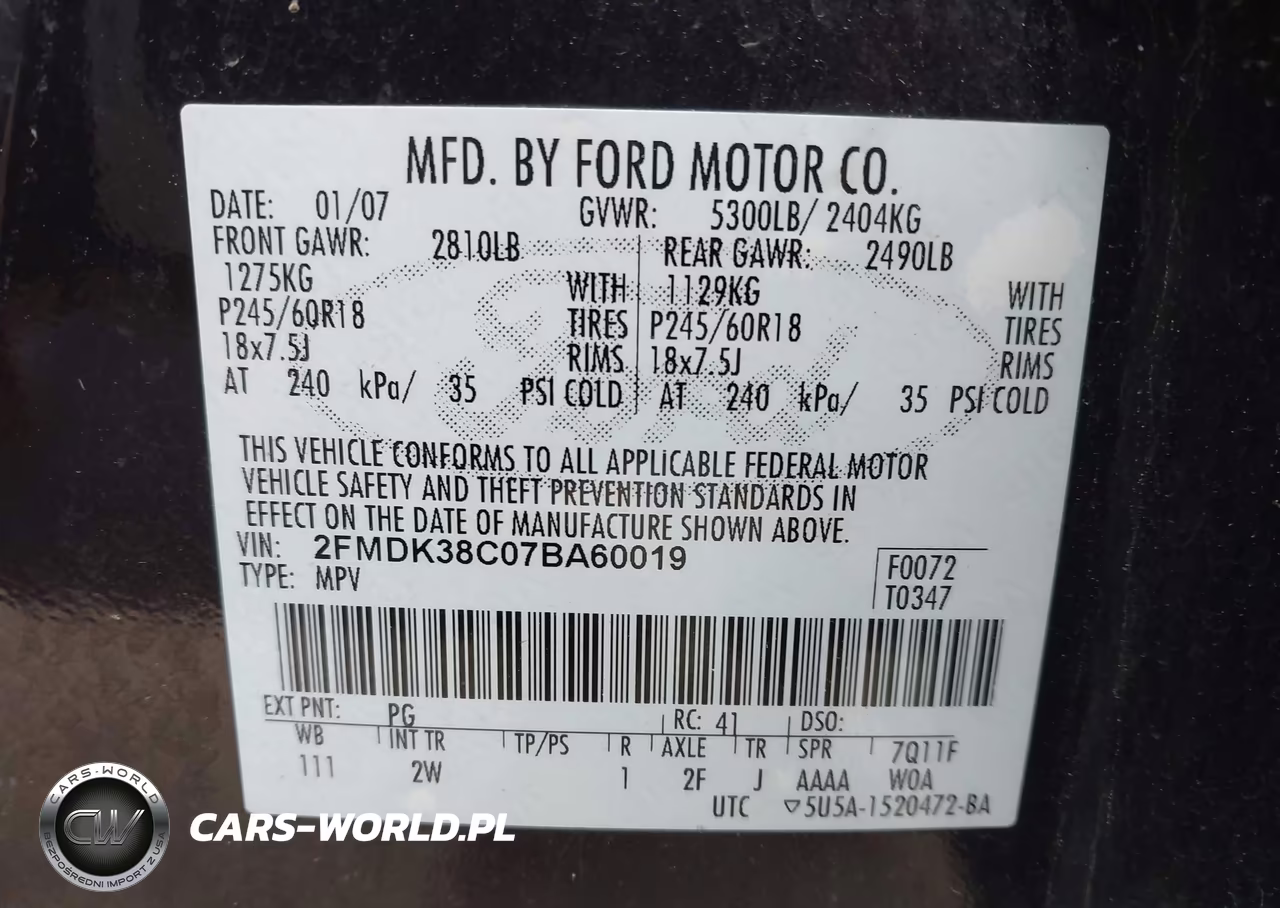 2007 Ford Edge Sel VIN:2FMDK38C07BA60019 - 9