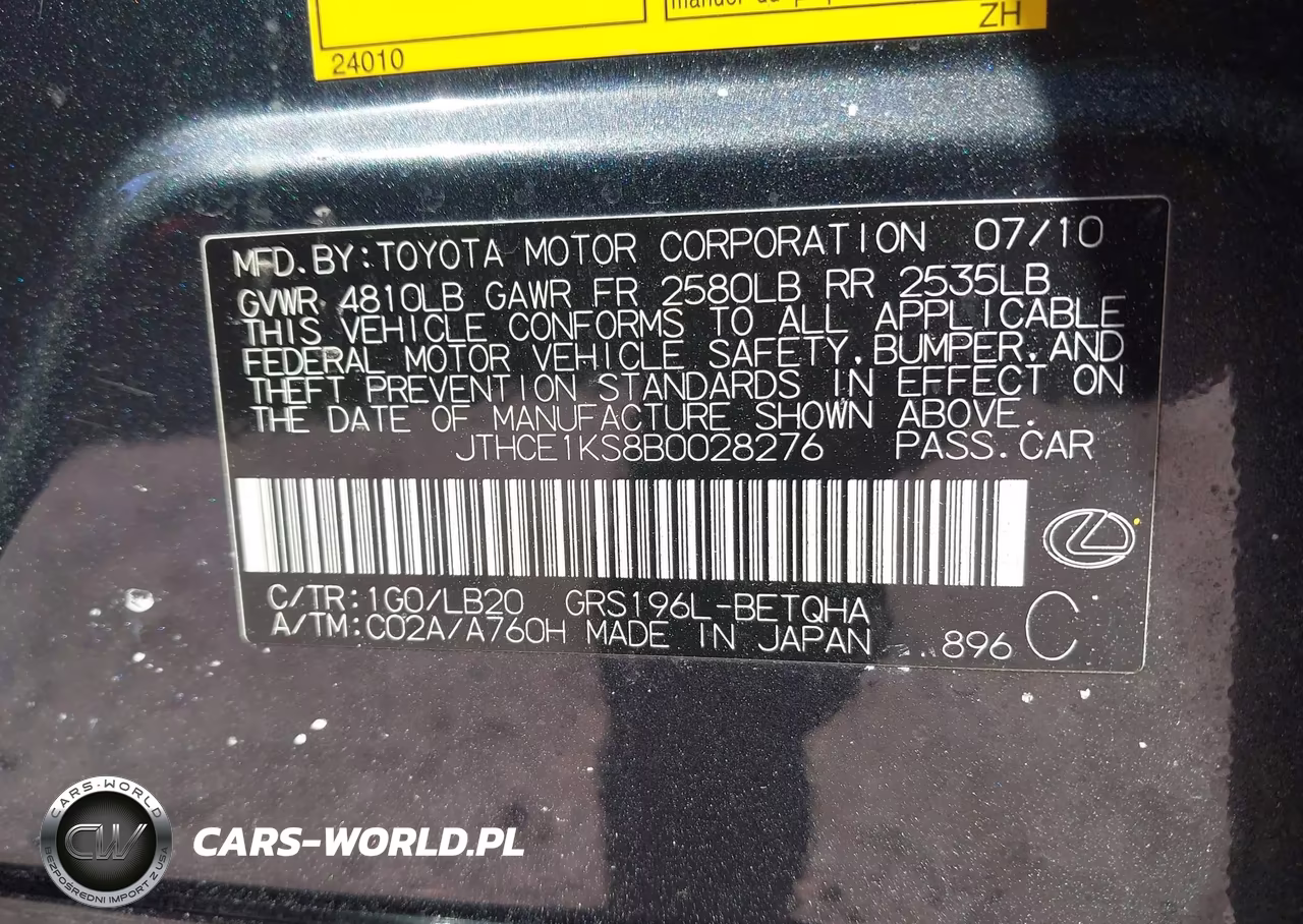 2011 Lexus Gs 350 VIN:JTHCE1KS8B0028276 - 9