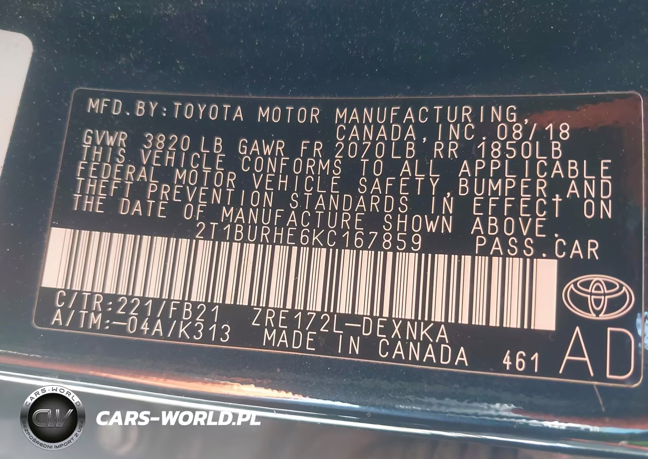 2019 Toyota Corolla Le VIN:2T1BURHE6KC167859 - 9