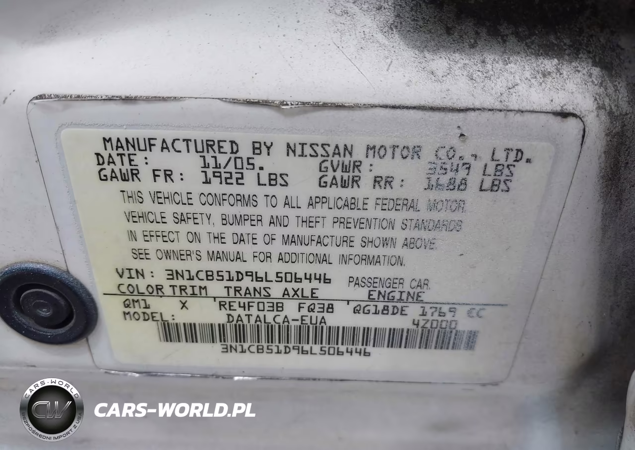 2006 Nissan Sentra 1.8 VIN:3N1CB51D96L506446 - 9
