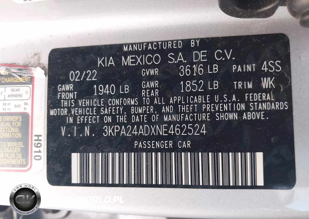 2022 Kia Rio Lx VIN:3KPA24ADXNE462524 - 9