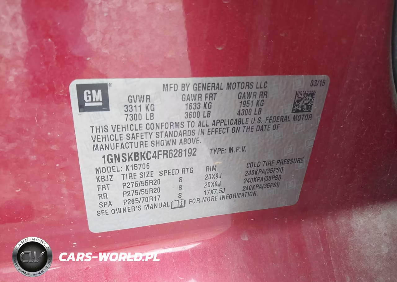 2015 Chevrolet Tahoe Lt VIN:1GNSKBKC4FR628192 - 9