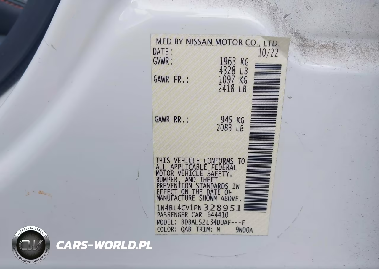 2023 Nissan Altima Sr Fwd VIN:1N4BL4CV1PN328951 - 9