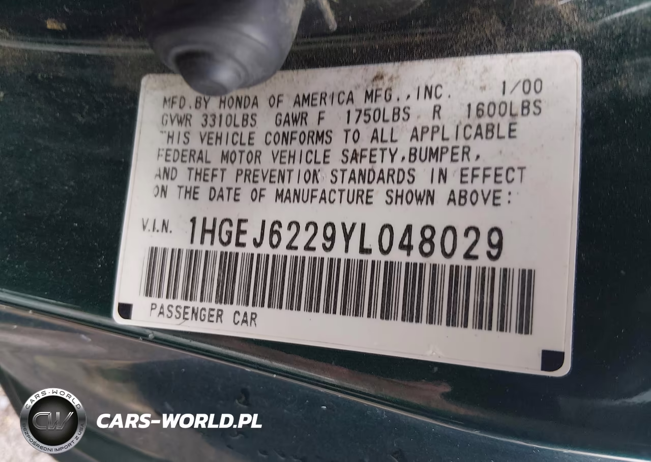 2000 Honda Civic Dx VIN:1HGEJ6229YL048029 - 9