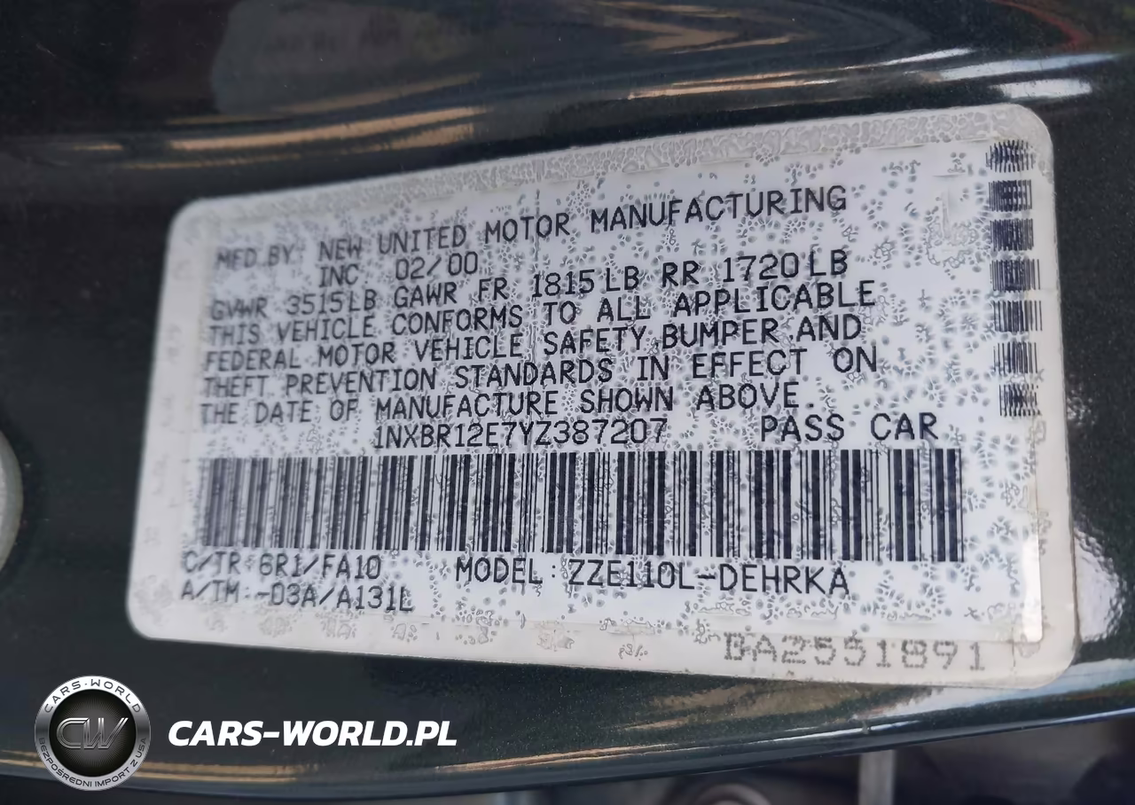 2000 Toyota Corolla Ce-Le-Ve VIN:1NXBR12E7YZ387207 - 9