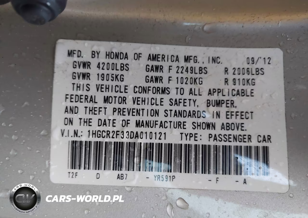 2013 Honda Accord Lx VIN:1HGCR2F33DA010121 - 9