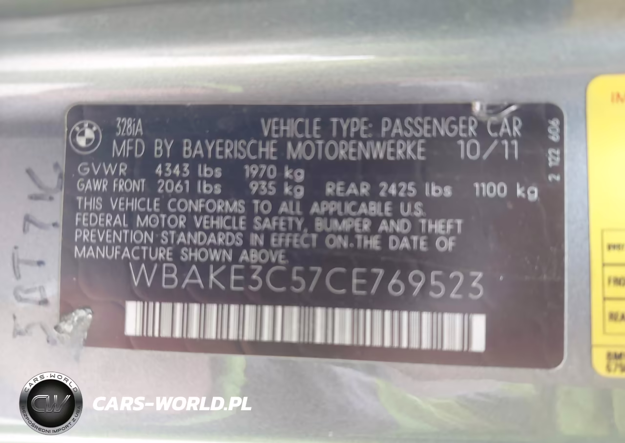 BMW 328I VIN:WBAKE3C57CE769523 - 9