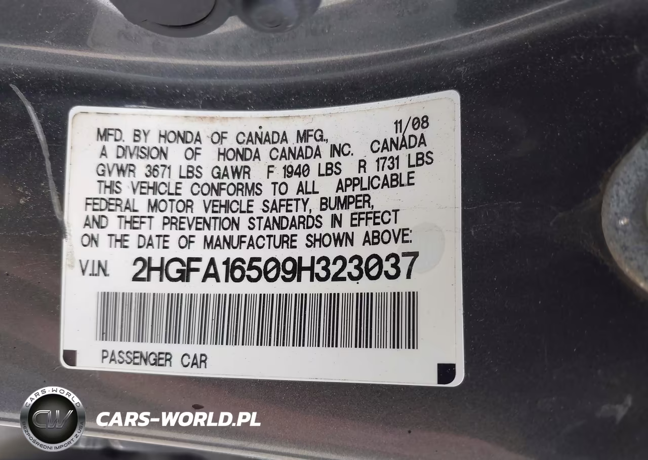 2009 Honda Civic Lx VIN:2HGFA16509H323037 - 9