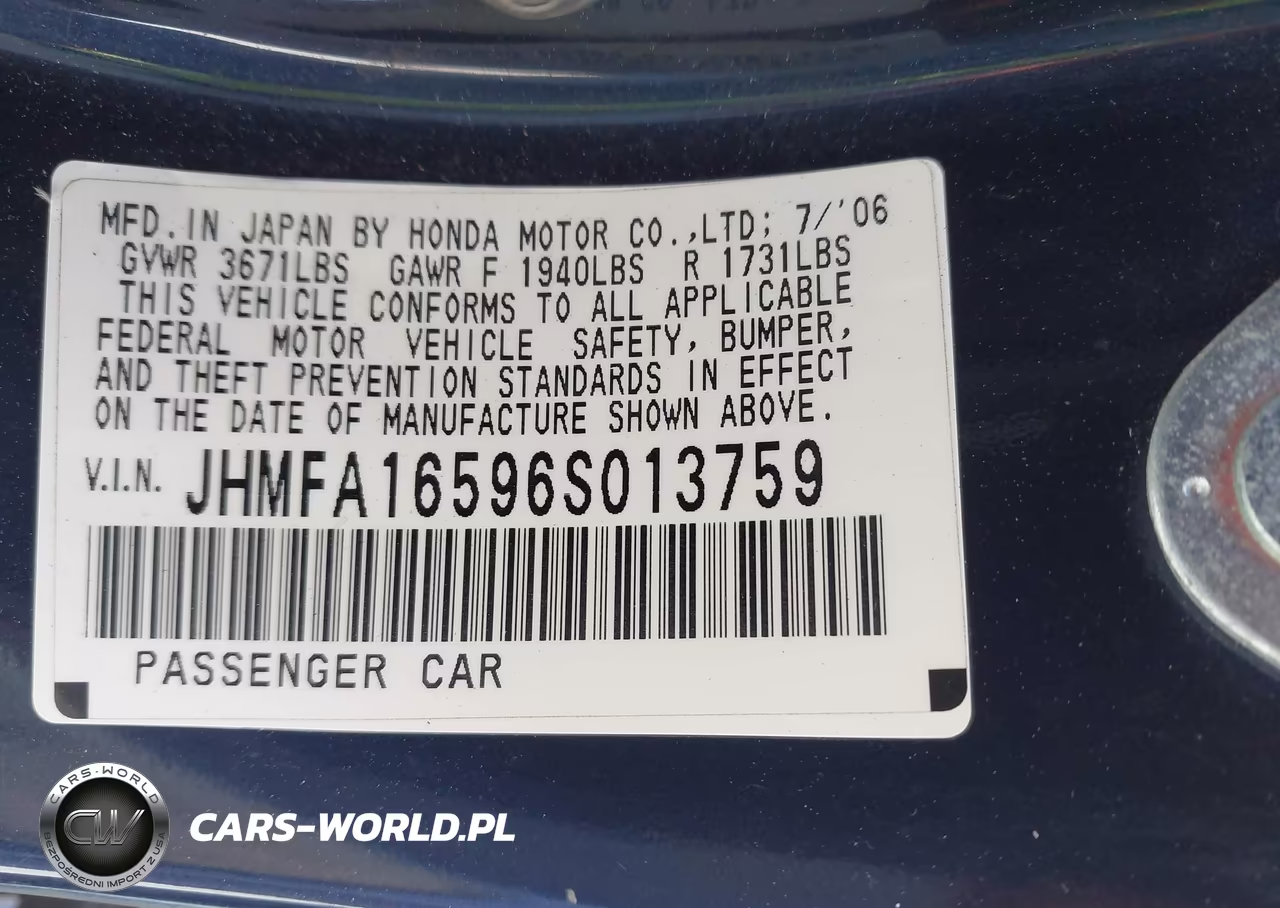 2006 Honda Civic Lx VIN:JHMFA16596S013759 - 9