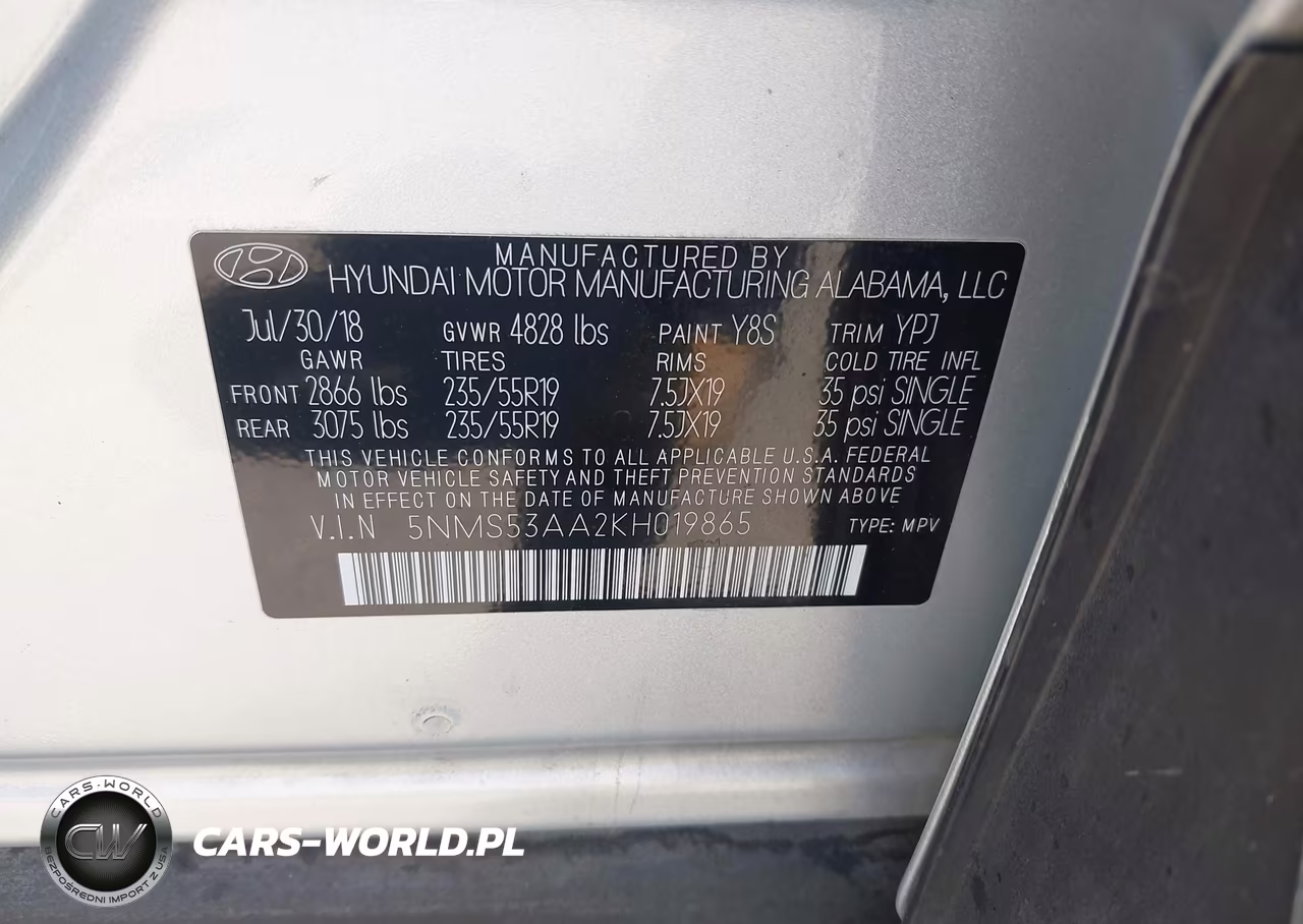 2019 Hyundai Santa Fe Ultimate 2.0T VIN:5NMS53AA2KH019865 - 9