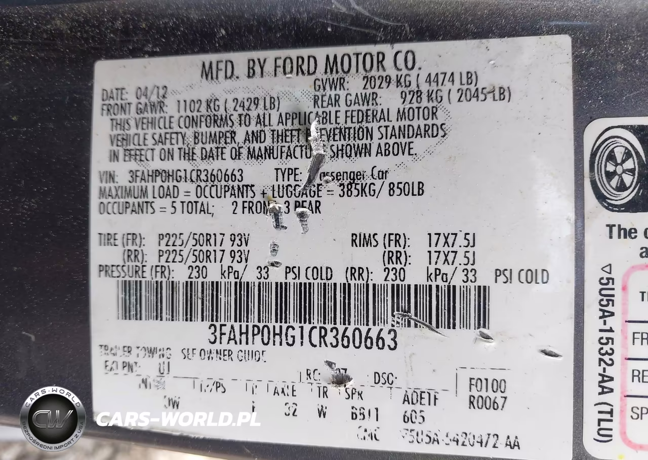 2012 Ford Fusion Se VIN:3FAHP0HG1CR360663 - 9
