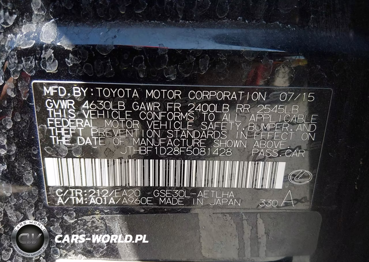 2015 Lexus Is 250 VIN:JTHBF1D28F5081428 - 9